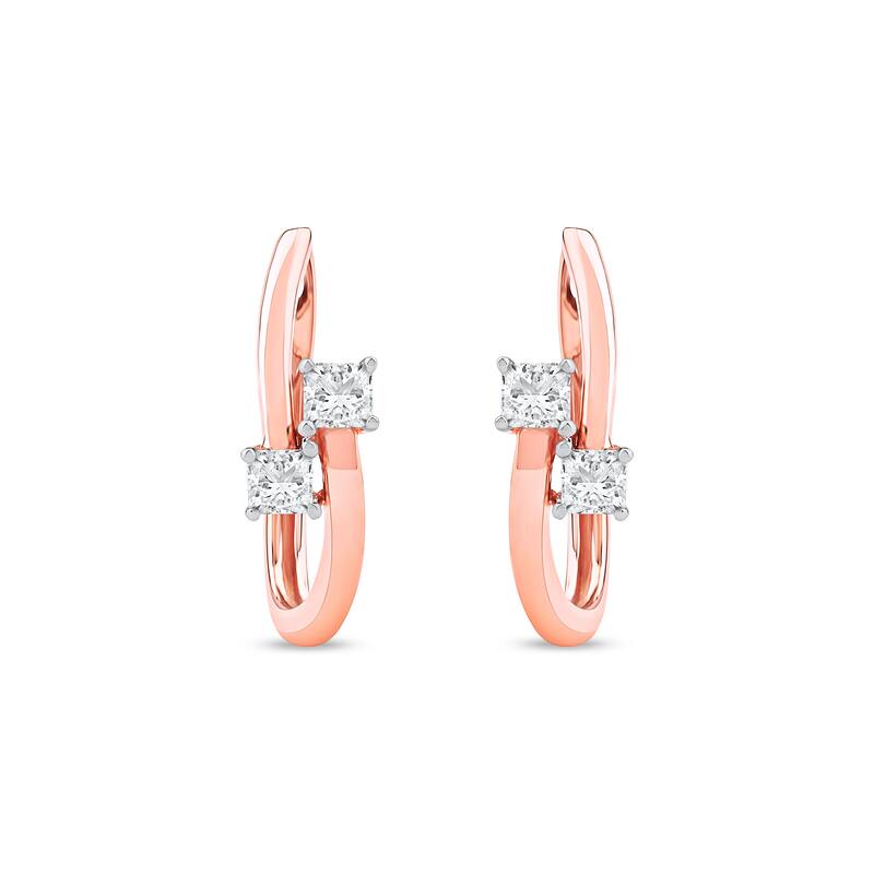 1/3ct TDW Diamond Two Stone Hoop Earrings in 10k Rose Gold for Women - Rose gold