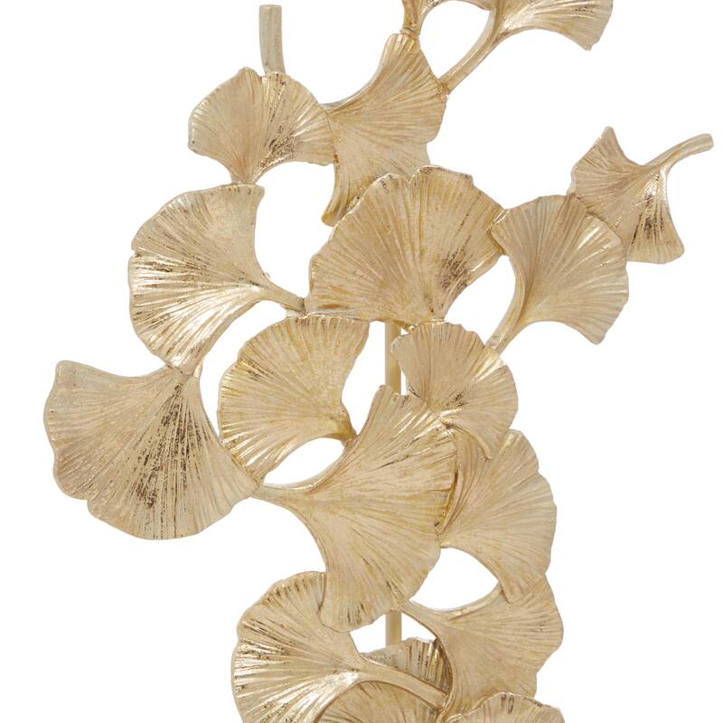 Polystone Floral Decorative Sculpture with Black Block Base - Silver or Gold - Roche River Decor