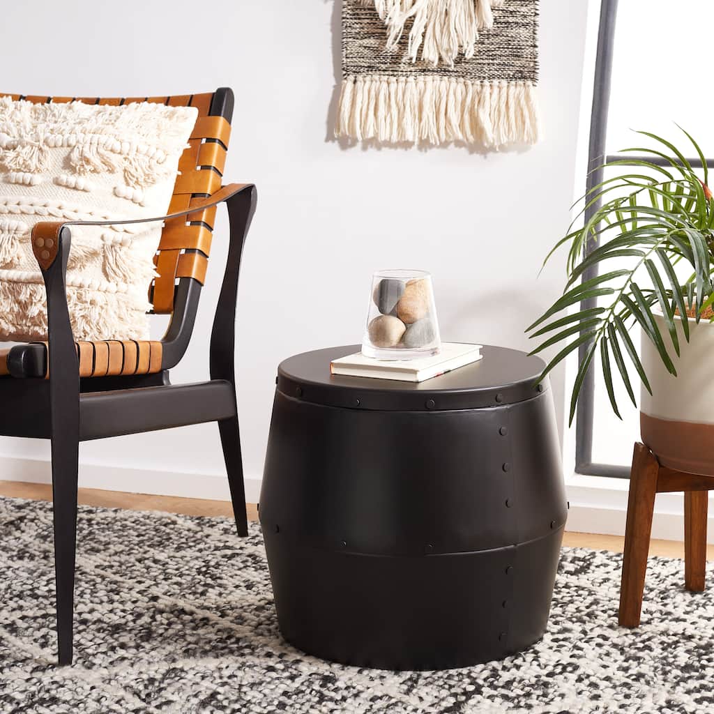 SAFAVIEH Ronda Black Iron Drum Stool - 17" x 17" x 14.5" - 17Wx17Dx15H