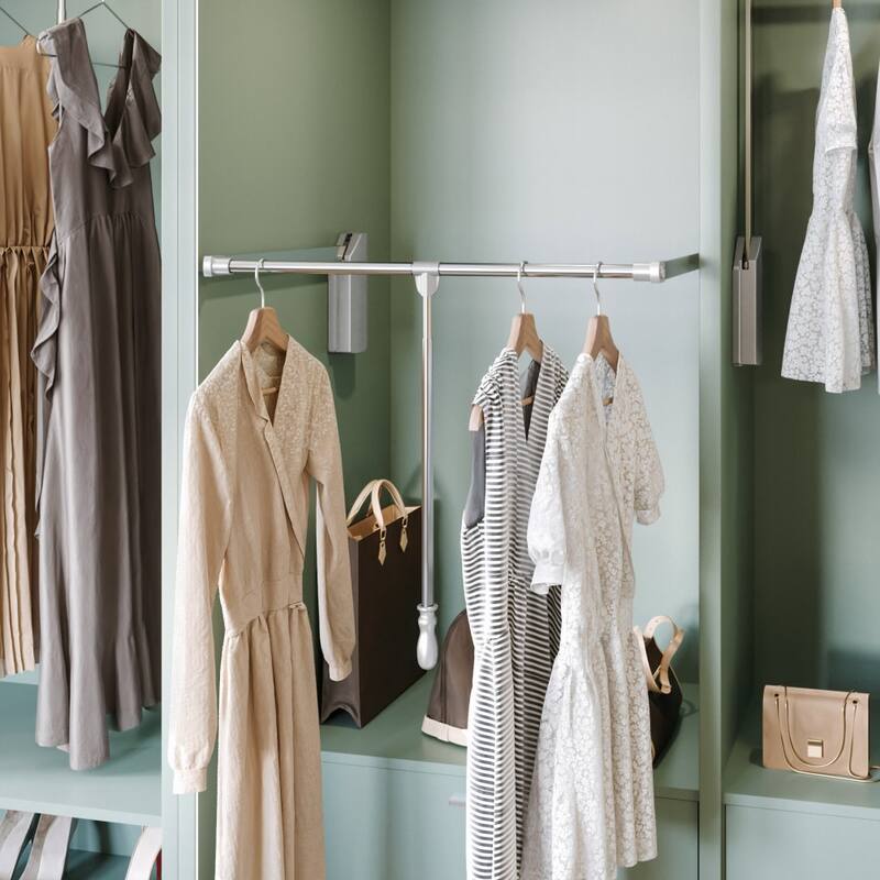 Hardware Resources 23 Inch Wide Pull Down Closet Rod with Soft Close - Polished Chrome