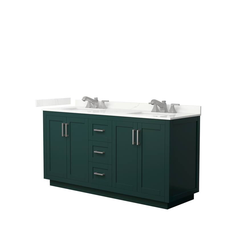 Miranda 66-inch Double Vanity, Quartz Top - Green, Nickel Trim, Giotto Quartz Top