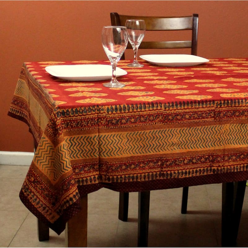 Cotton Block Print Golden Diamonds Tablecloth Rectangle Collection