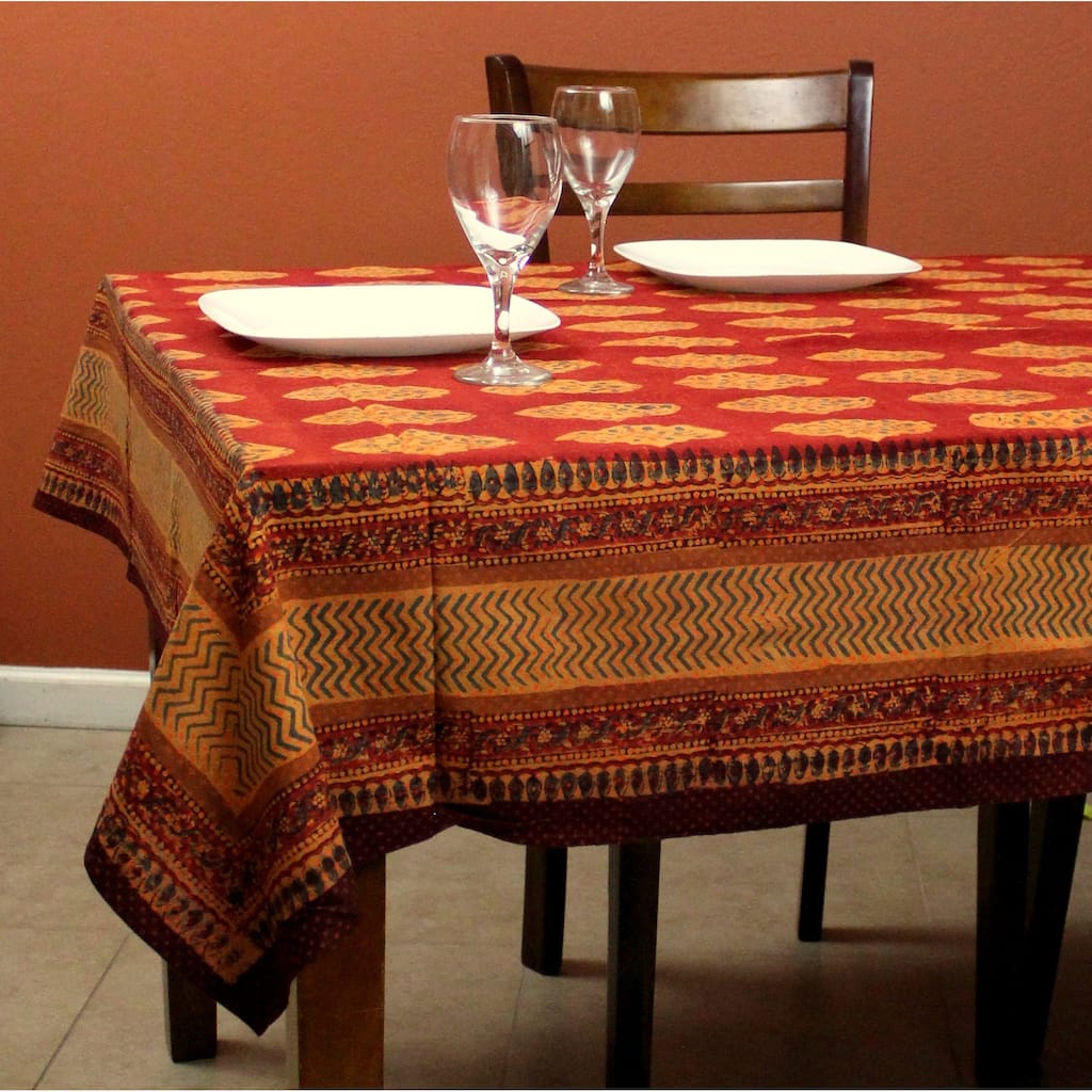 Cotton Block Print Golden Diamonds Tablecloth Rectangle Collection