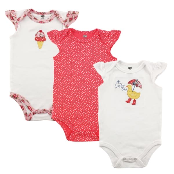 slide 1 of 1, Hudson Baby Infant Girl Cotton Bodysuits 3pk, Duck 0-3 Months - Duck 3-Pack