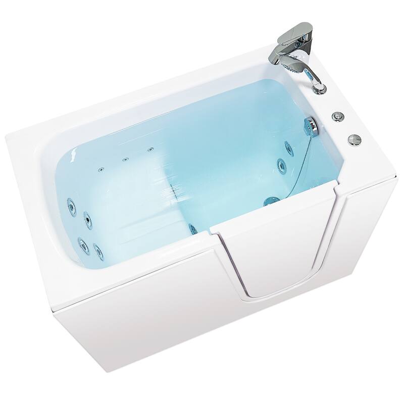 Ella Flow Acrylic Hydro Massage Walk in Tub 28"x48", Inward Swing Door, 2 Piece Fast Fill Faucet - Right Drain - Heated Seat