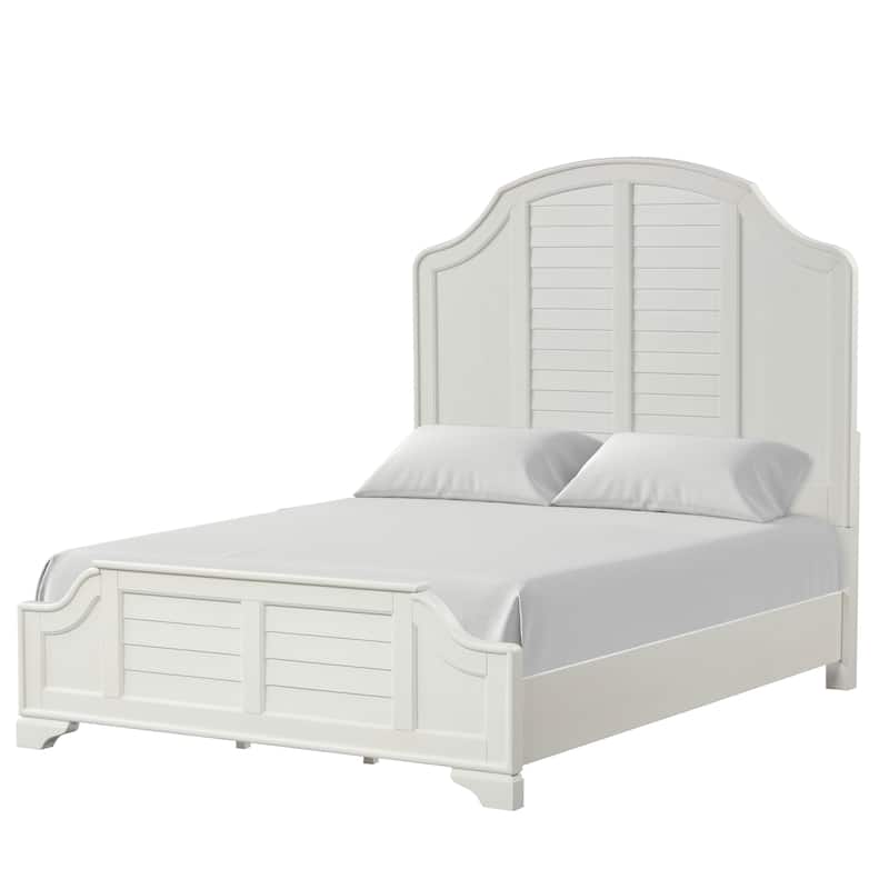 Furniture of America Skye Coastal Antique White Solid Wood Panel Bed with Louvered Style Headboard
