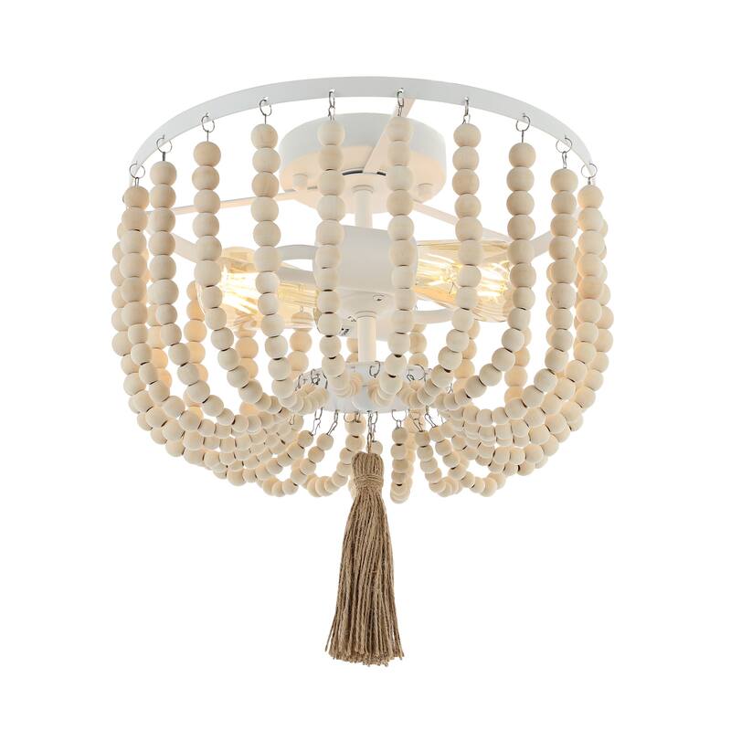 GetLedel 2-light Wood Beaded Flush Mount - White