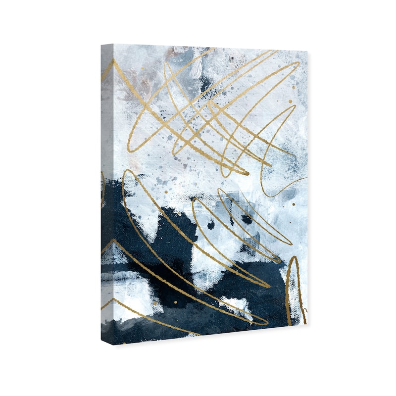 Wynwood Studio Canvas Abstract Muted Dance Blue and Metallic Gold Modern & Contemporary Wall Art Canvas Print