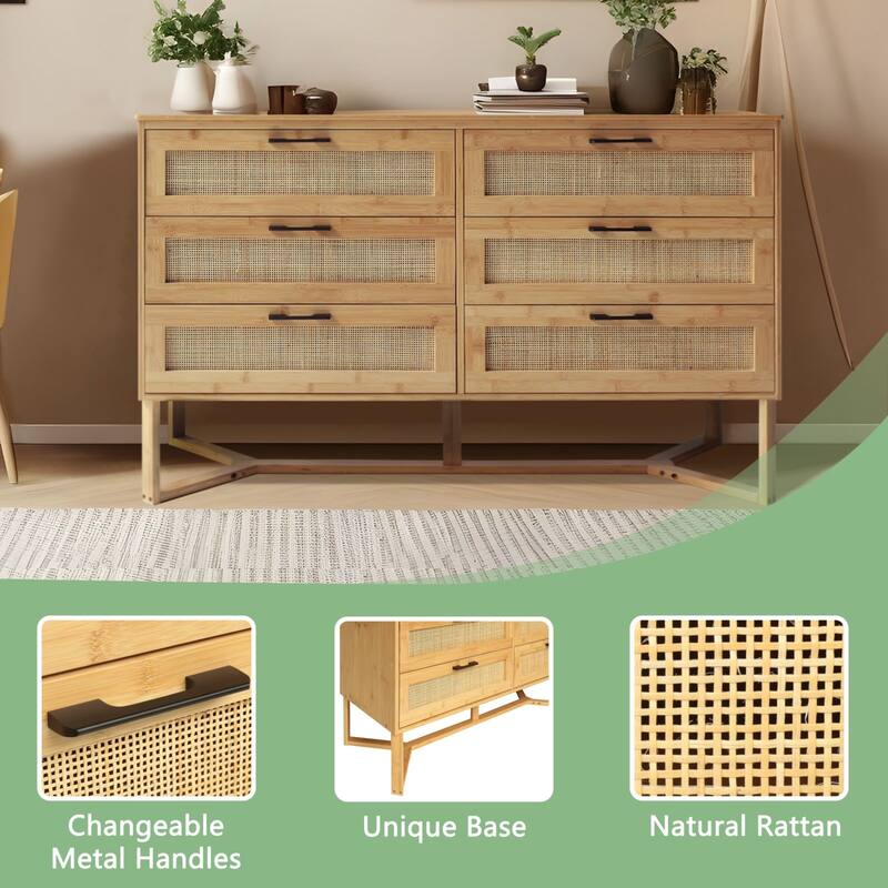 VEIKOUS 6Drawer Bamboo High Stand Dresser Chest of Drawers
