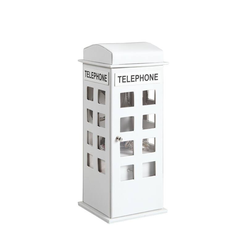 12" Burgundy And White Faux Leather Telephone Booth Jewelry Box