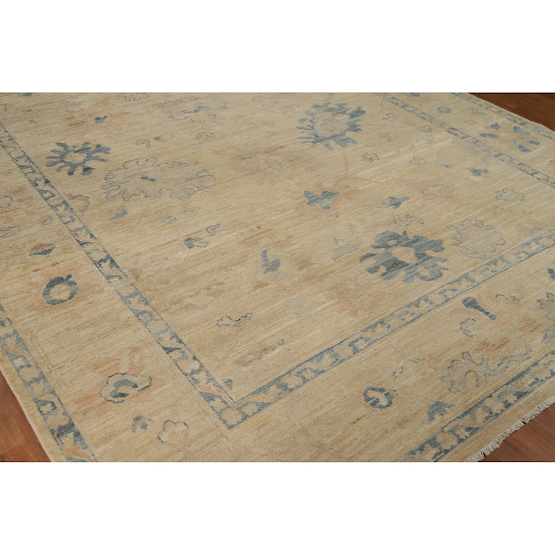 Yellow Floral Oushak Turkish Area Rug Hand-Knotted Wool Carpet - 7'11"x 10'0"