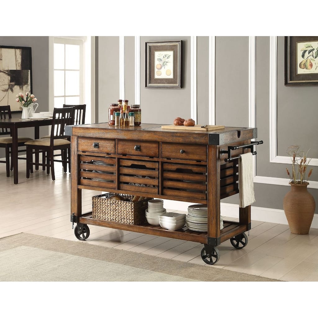 Lizzy Distressed Chestnut 3-Basket Kitchen Cart
