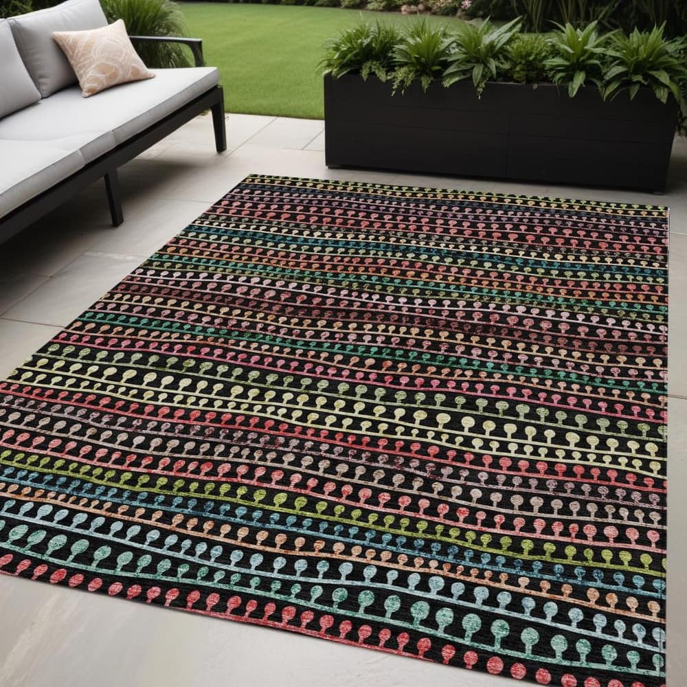 HomeRoots Striped Transitional Rectangle Outdoor Rug
