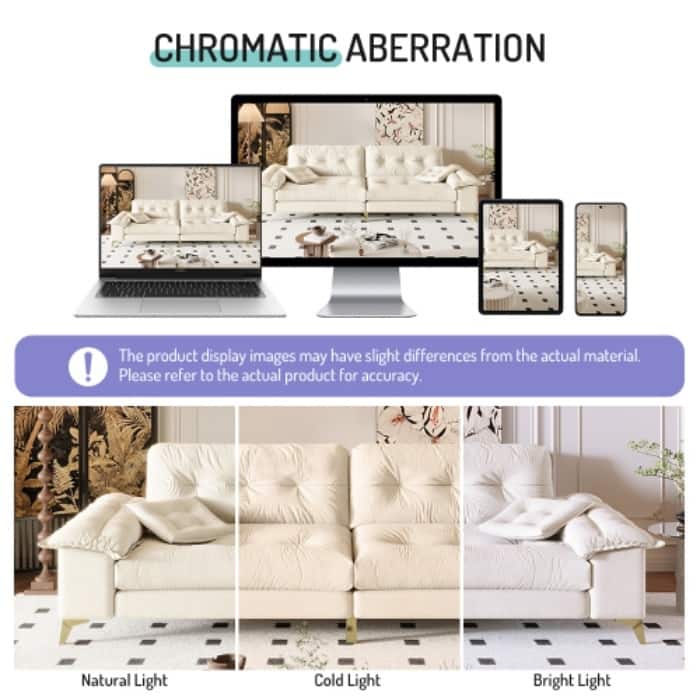 104.7" Modern Cloud Sofa, 4-Seat Chenille Upholstered Couch with Wide Removable Armrests and 2 Pillows