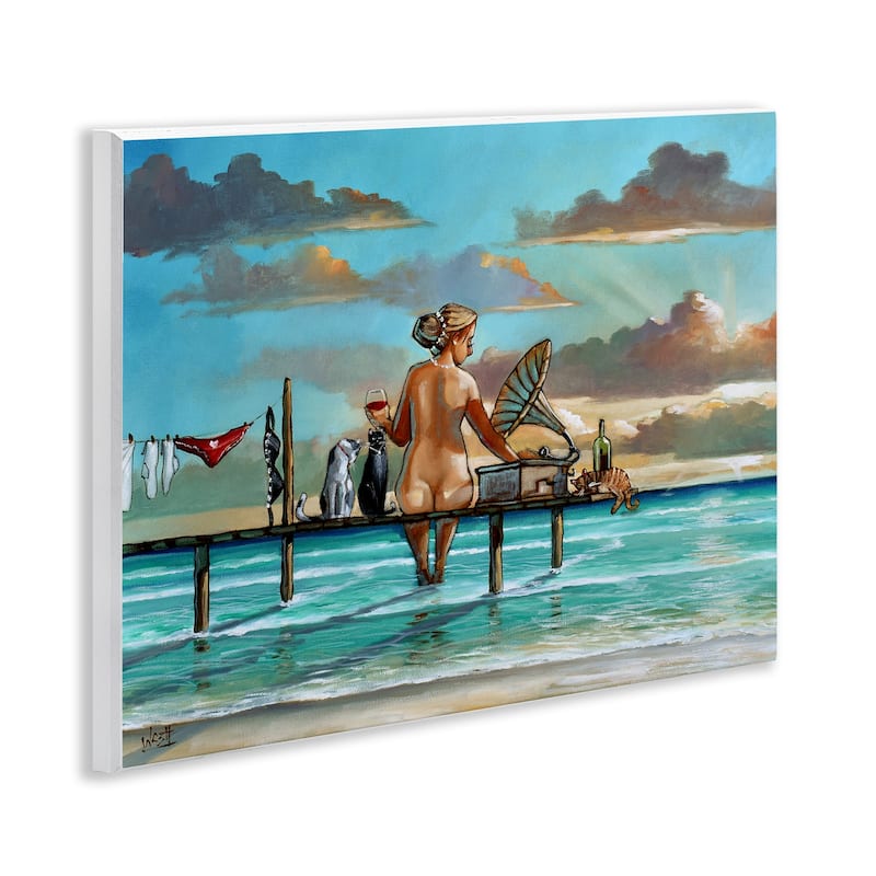 Stupell Woman & Cats Beach Sunset Wall Plaque Art Design By Ronald West