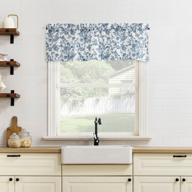 No. 918 Elara 2-pack Tonal Botanical Semi-Sheer Rod Pocket 2-Piece Kitchen Curtain Tier Pair