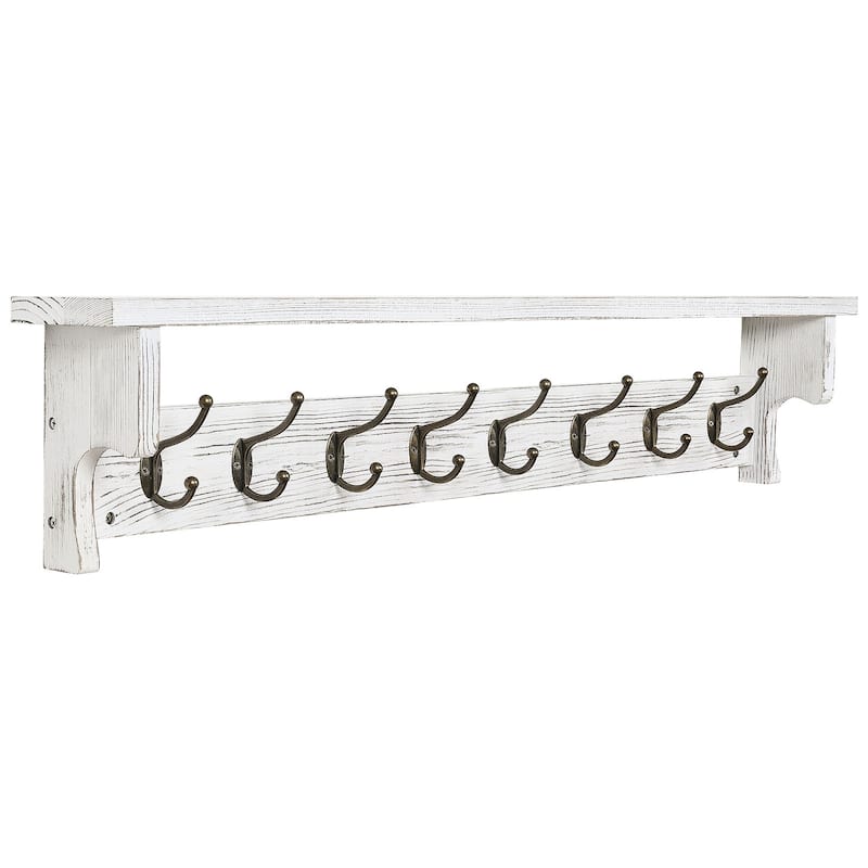 35.8" Wall Mounted Coat Rack with Storage Shelf & Metal Hooks - 35.8"L x 4.6"D x 7.8"H