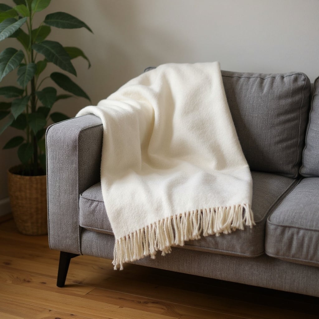 HomeRoots 50" X 67" Cream Cotton Blend Woven Plush Throw Blanket with Fringe