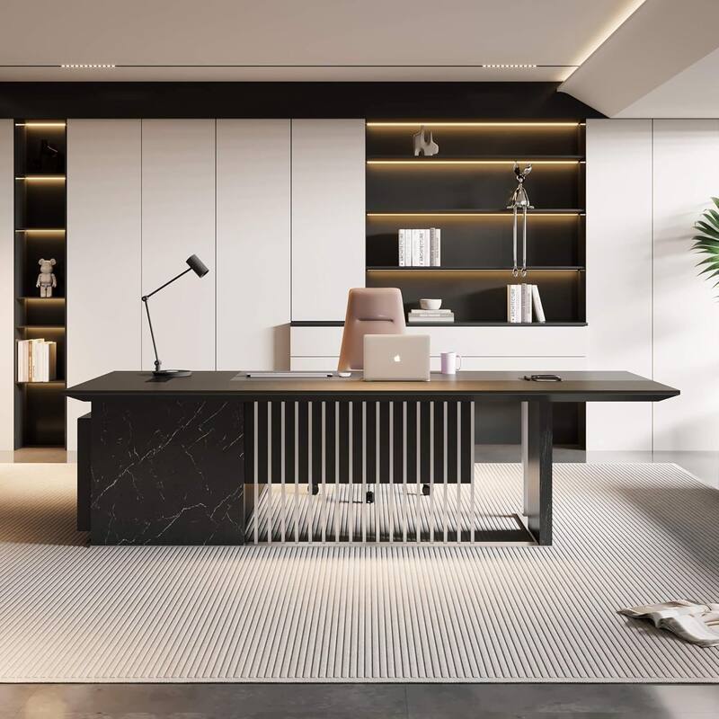 Large L Shaped Executive Desk with Power Outlet Wireless Charging