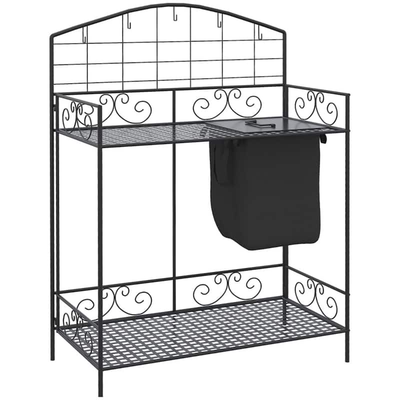 Folding Garden Potting Bench with Shelves, Hooks & Workstation - 33.5" L x 17" W x 47.25" H