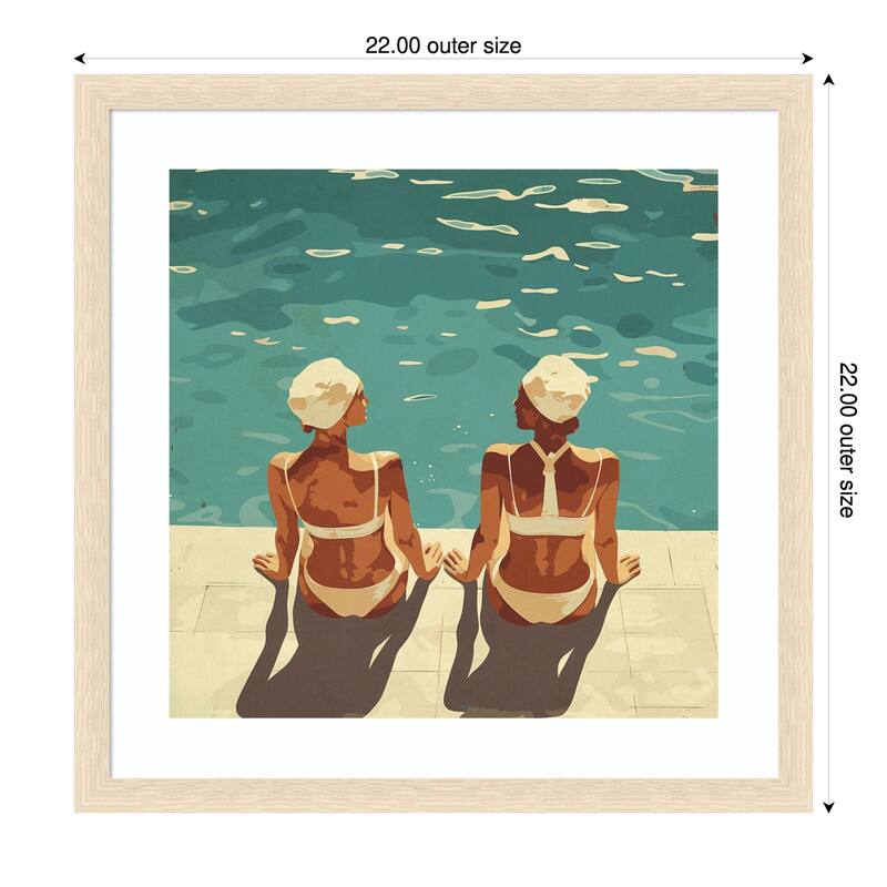 Peaceful and Poolside by Layla Oz Wood Framed Wall Art Print - 22 x 22 in - Brown