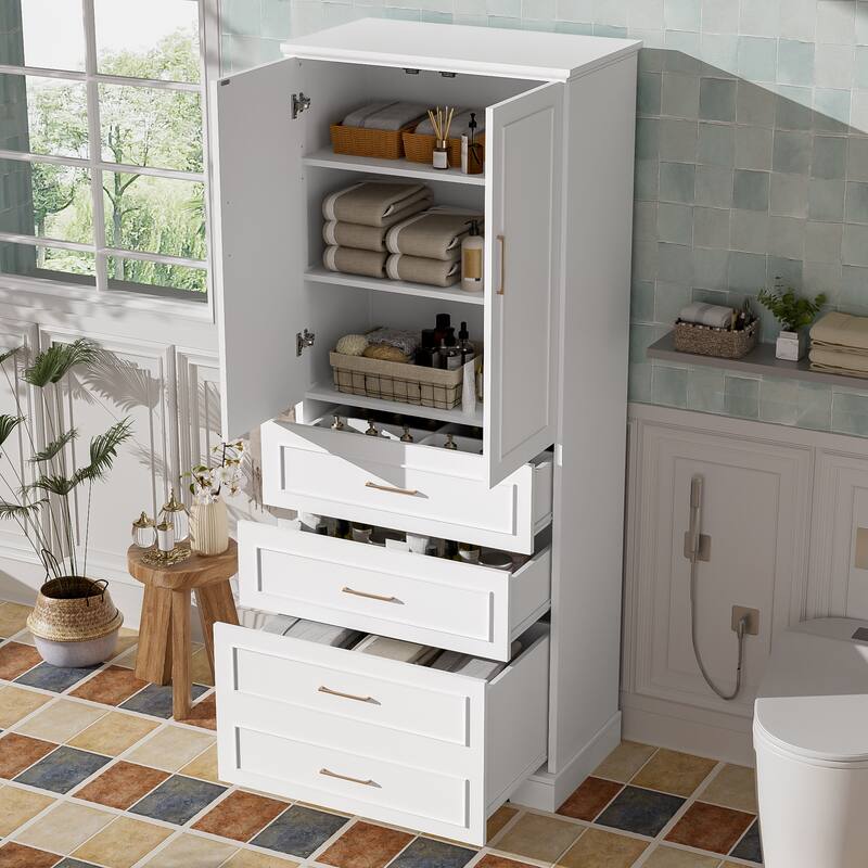 72.2" Tall Bathroom Cabinet with 3 Drawers - Partitioned & Deep, Adjustable Shelf, Soft-Close Doors, MDF Panels