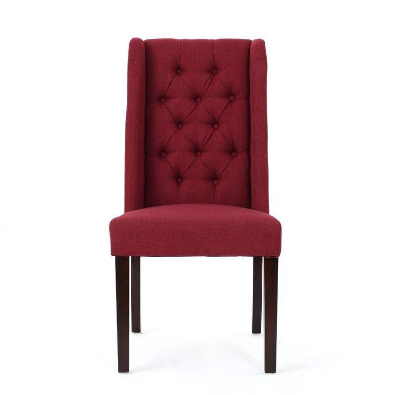 Greg Dining Chair Set of 2, High Wingback, Birch Wood, Red Fabric