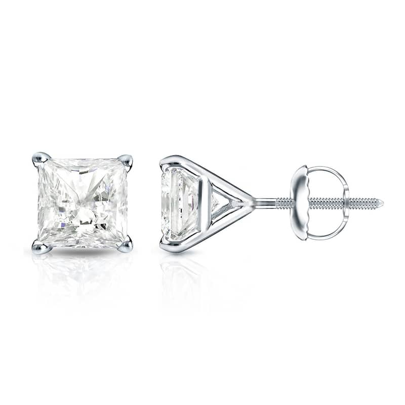 Auriya 14k Gold 0.33ctw Princess-cut Diamond Stud Earrings Martini-set - White
