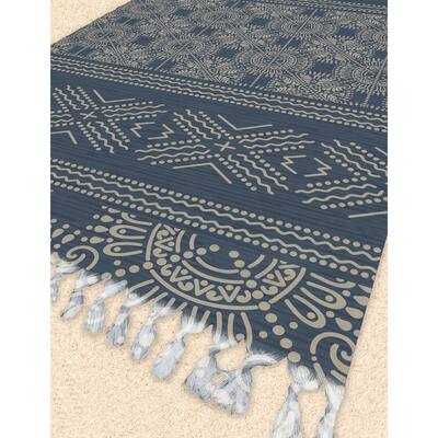 DAWSON SLATE Beach Blanket with Tassels By Kavka Designs - 38 x 80