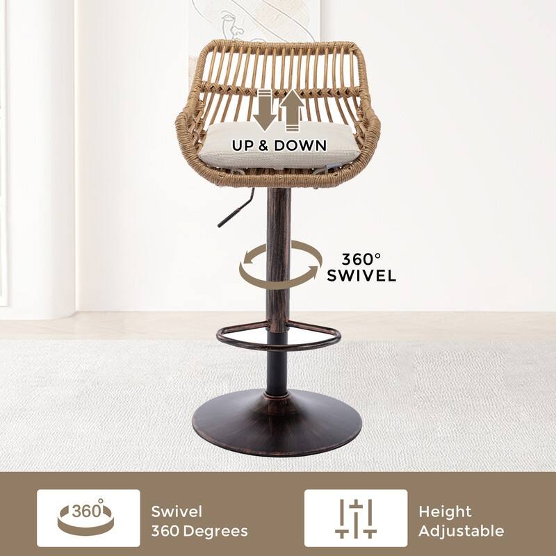 Modern Swivel Bar Stools Set of 2 Adjustable Counter Height Chairs with Footrest for Kitchen, Dining Room