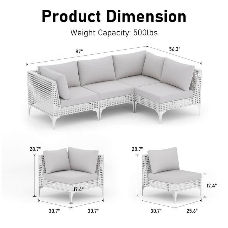 FINCATI Outdoor Wicker Modular Sectional Conversation Set with Cushions, Modern Patio Furniture Set