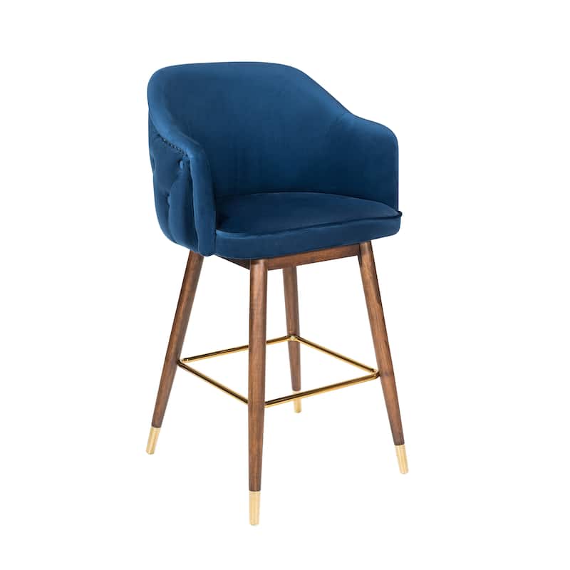 Porthos Home Orla Velvet Upholstered Bar Stools with Rubberwood Legs, Set of 2