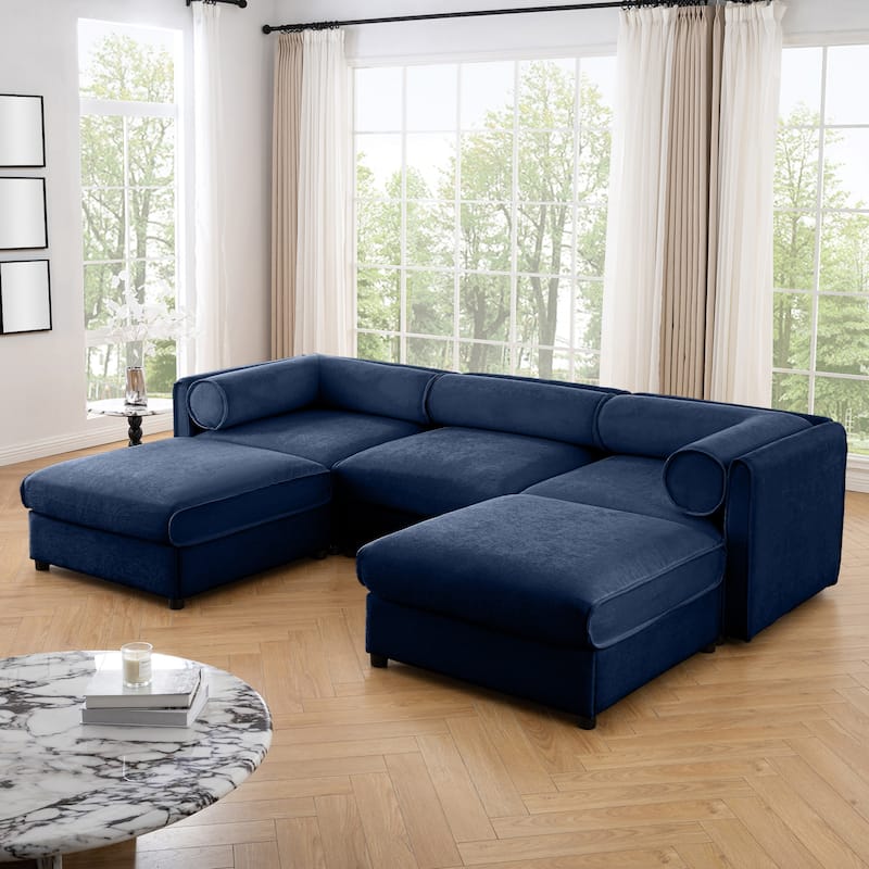 Modern 5-Piece U-Shaped Modular Sofa with Storage & 2 Storage Ottoman