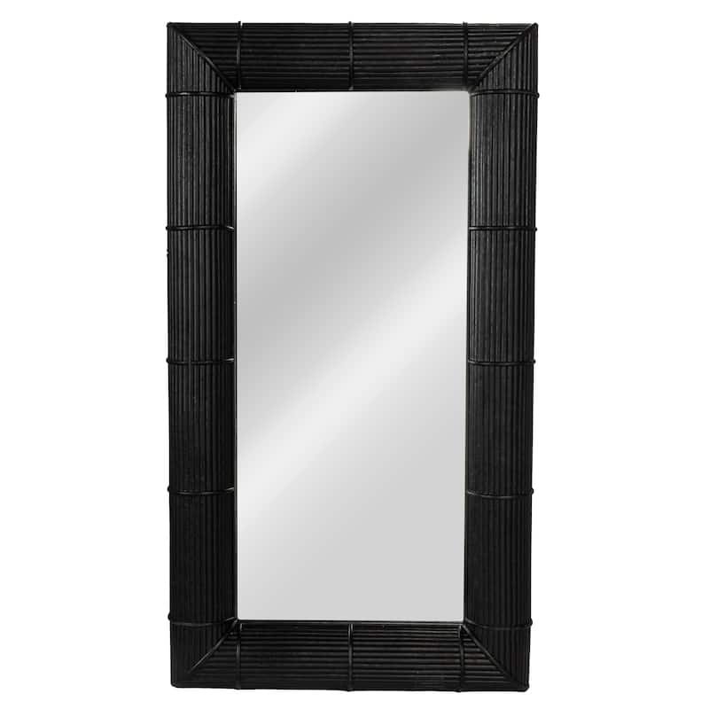 Bamboo Wall Mirror - 24.0"L x 3.0"W x 43.7"H - Black