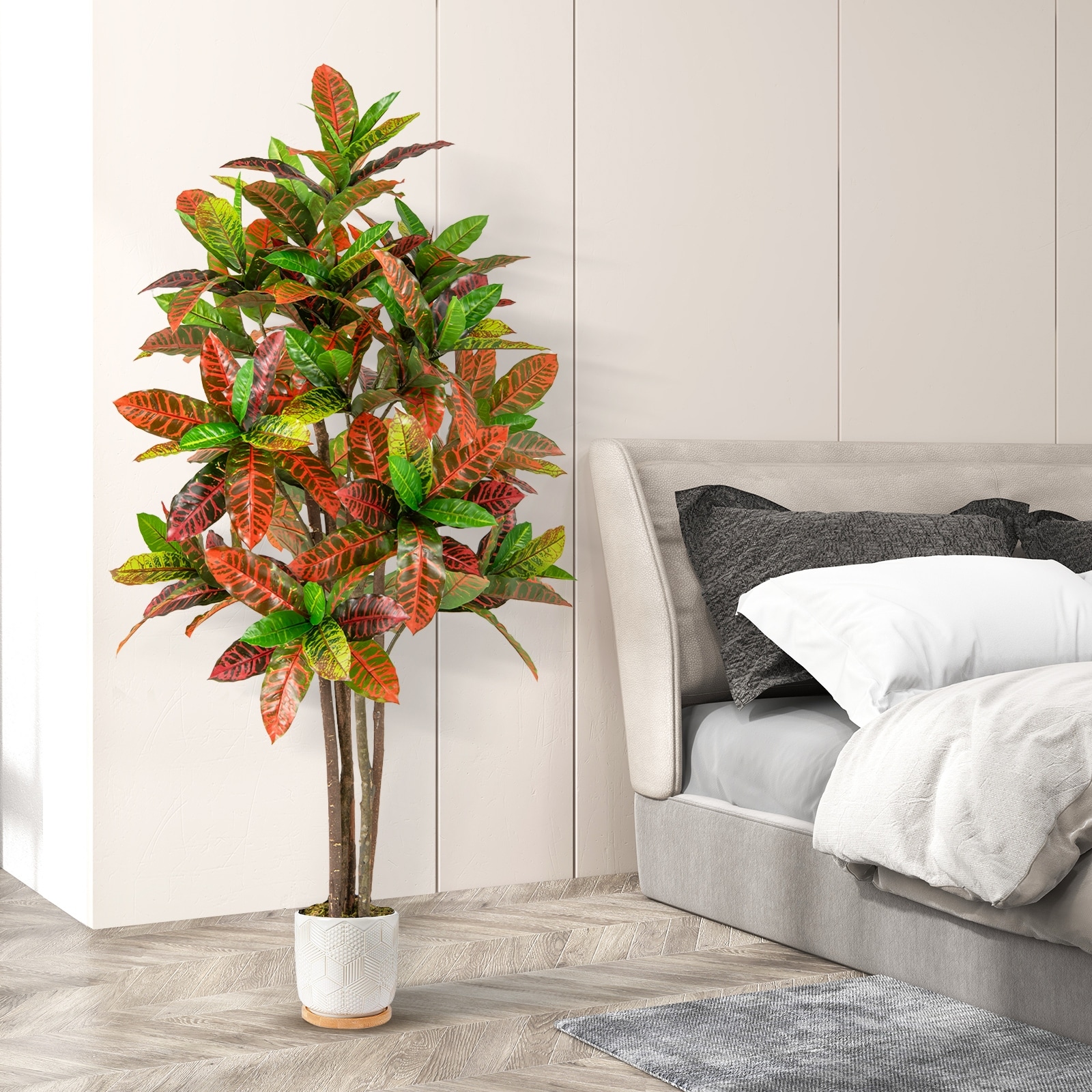 5' Tall Artificial Croton Plant with Realistic Gradient Leaves & Pot - Bed  Bath & Beyond - 42934946
