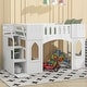 preview thumbnail 2 of 18, Twin Size Low Loft Bed with Side Storage Staircase and Window, Pinewood Frame Playhouse Bed Playful Castle Bed for Children