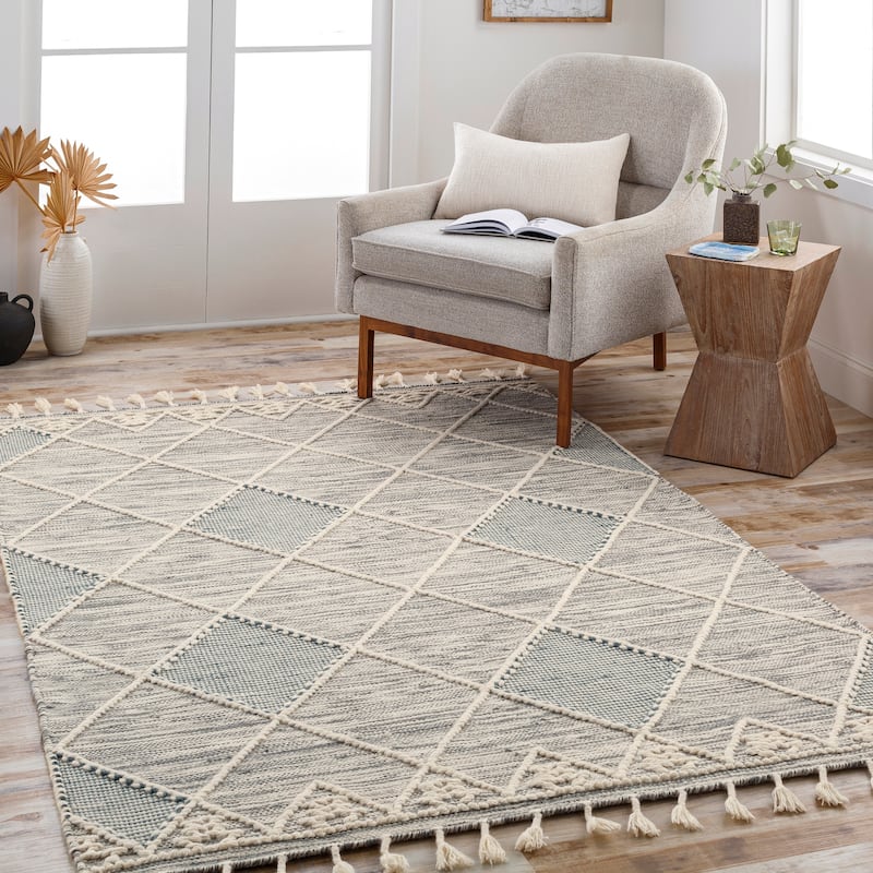 Maaxi Handmade Farmhouse Trellis Wool Area Rug - Grey - 6' x 9'