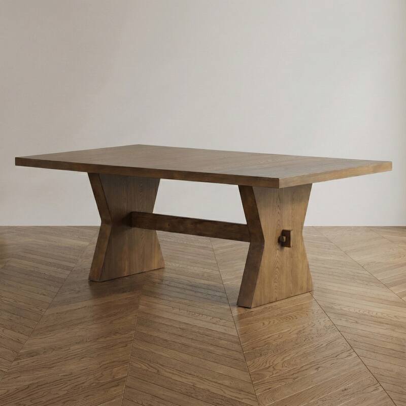 Furniture of America Synosin Farmhouse Rustic Oak 78-inch Wood Dining Table with Trestle Base - Rustic Oak