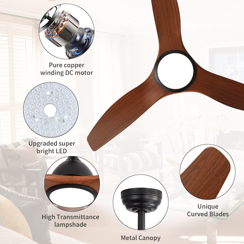 52" High CFM Modern Ceiling Fan with Remote Control and Reversible Blades With Light