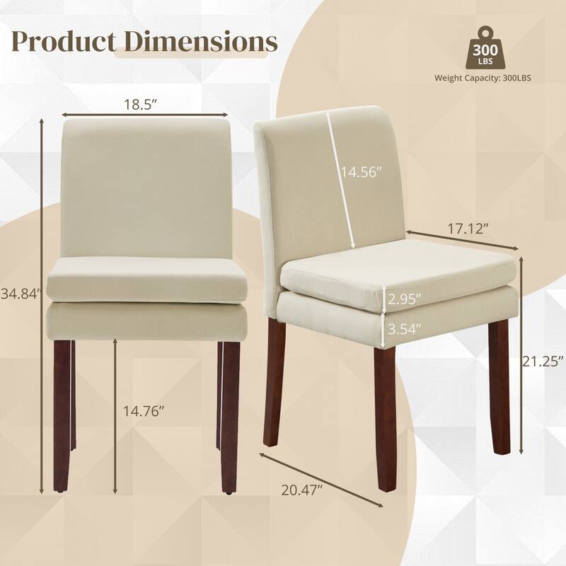 Upholstered Dining Chairs, Modern Dining Room Chairs Set of 2 with Thick Padded Cushion Seat, Linen Fabric Kitchen Dining Chairs