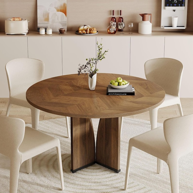39.4-inch Wood Round Kitchen/Dining Table for 4 People Dining/Living Room