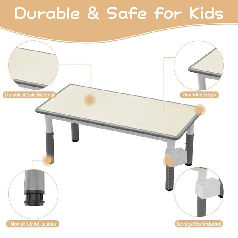 Height Adjustable Kids Table and 6 Chairs Set with Storage Box