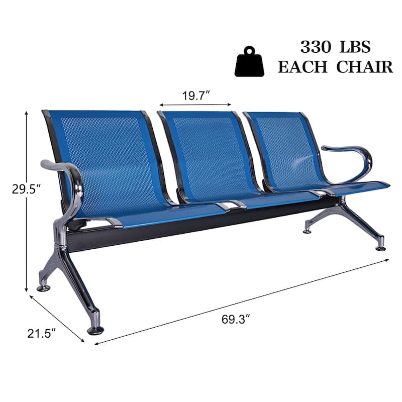 Kinbor 3-Seat Airport Reception Waiting Chair Bank Salon Barbershop Bench Guest Chair