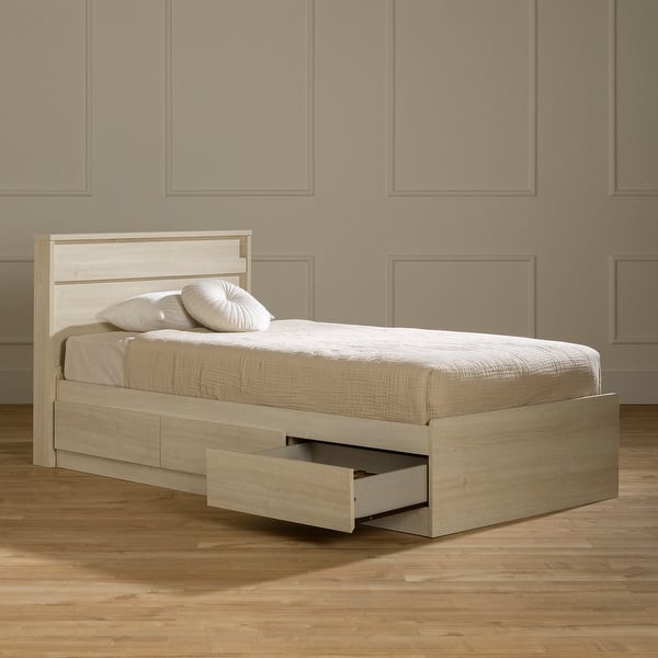 slide 2 of 15, South Shore August Mates Bed with 3 Drawers and Headboard Set Bleached Oak