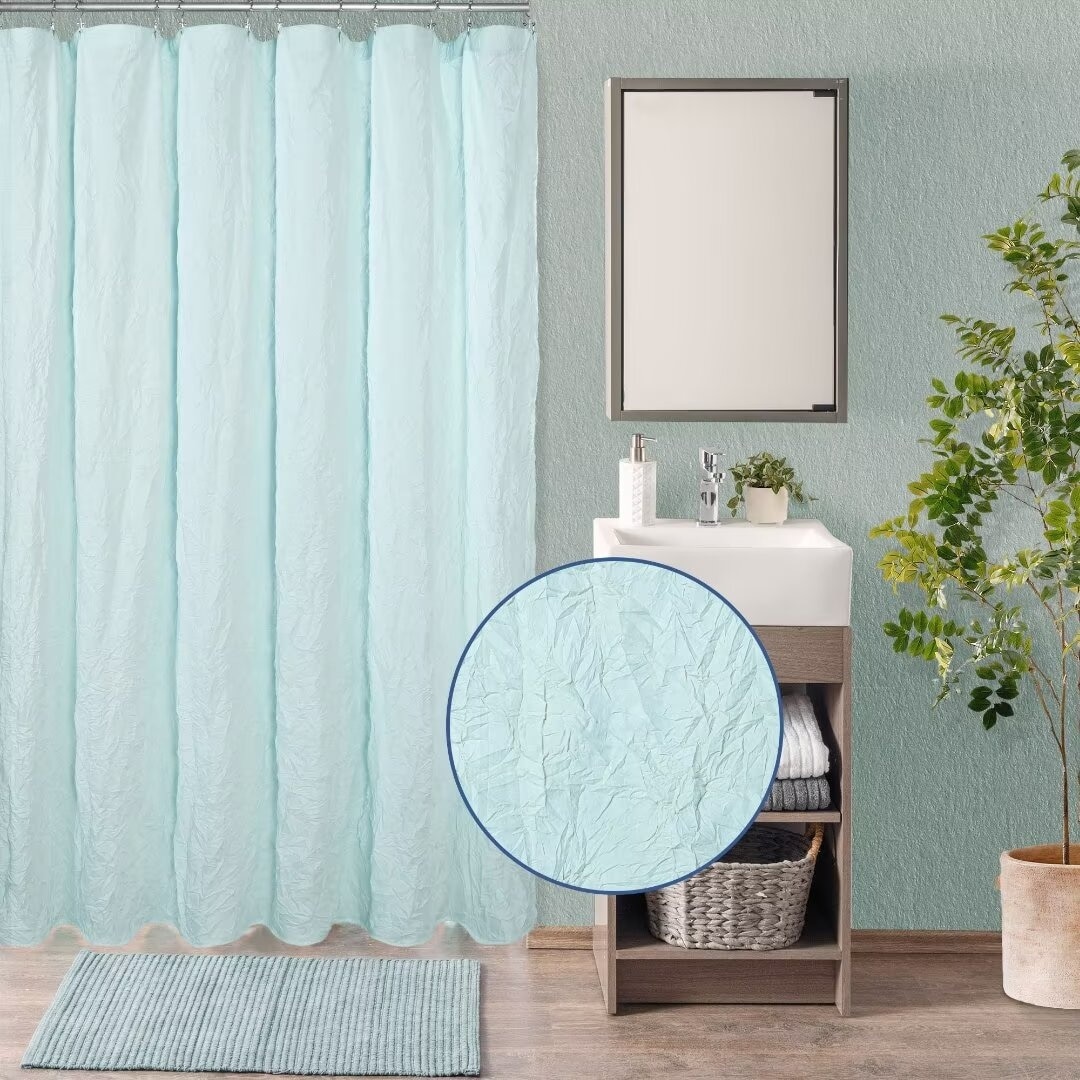 Crinkle Eco-friendly Water Repellent Solid Texture Shower Curtain