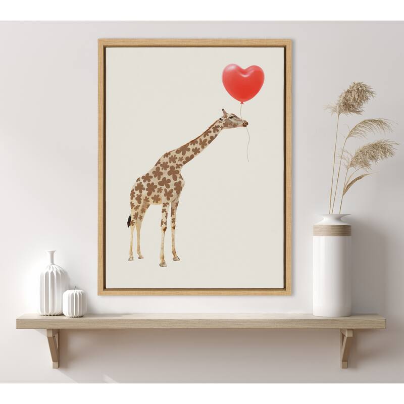Kate and Laurel Sylvie Giraffe Love Framed Canvas by July Art Prints