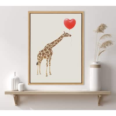 Kate and Laurel Sylvie Giraffe Love Framed Canvas by July Art Prints