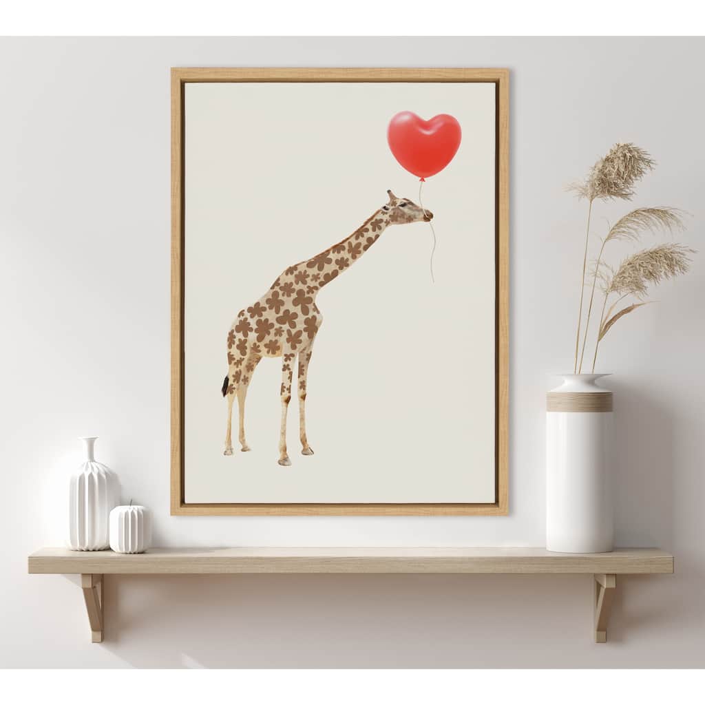 Kate and Laurel Sylvie Giraffe Love Framed Canvas by July Art Prints