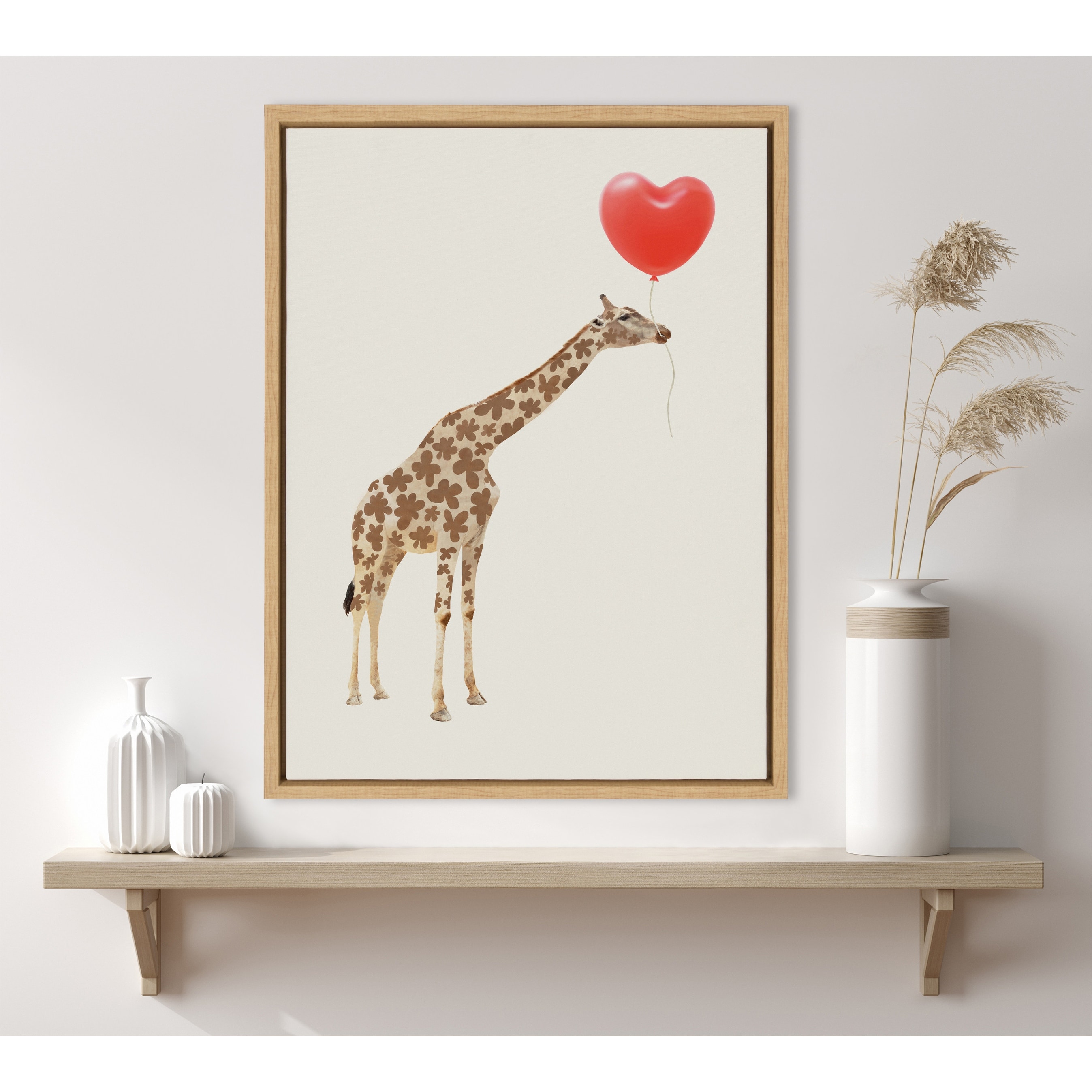 Kate and Laurel Sylvie Giraffe Love Framed Canvas by July Art Prints