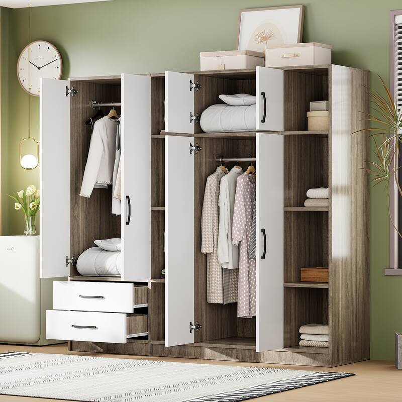 Storage Wardrobe Armoire Bedroom Storage Cabinet with Open Storage Space 67.10 Inch Wooden Wardrobe Closet with Drawers